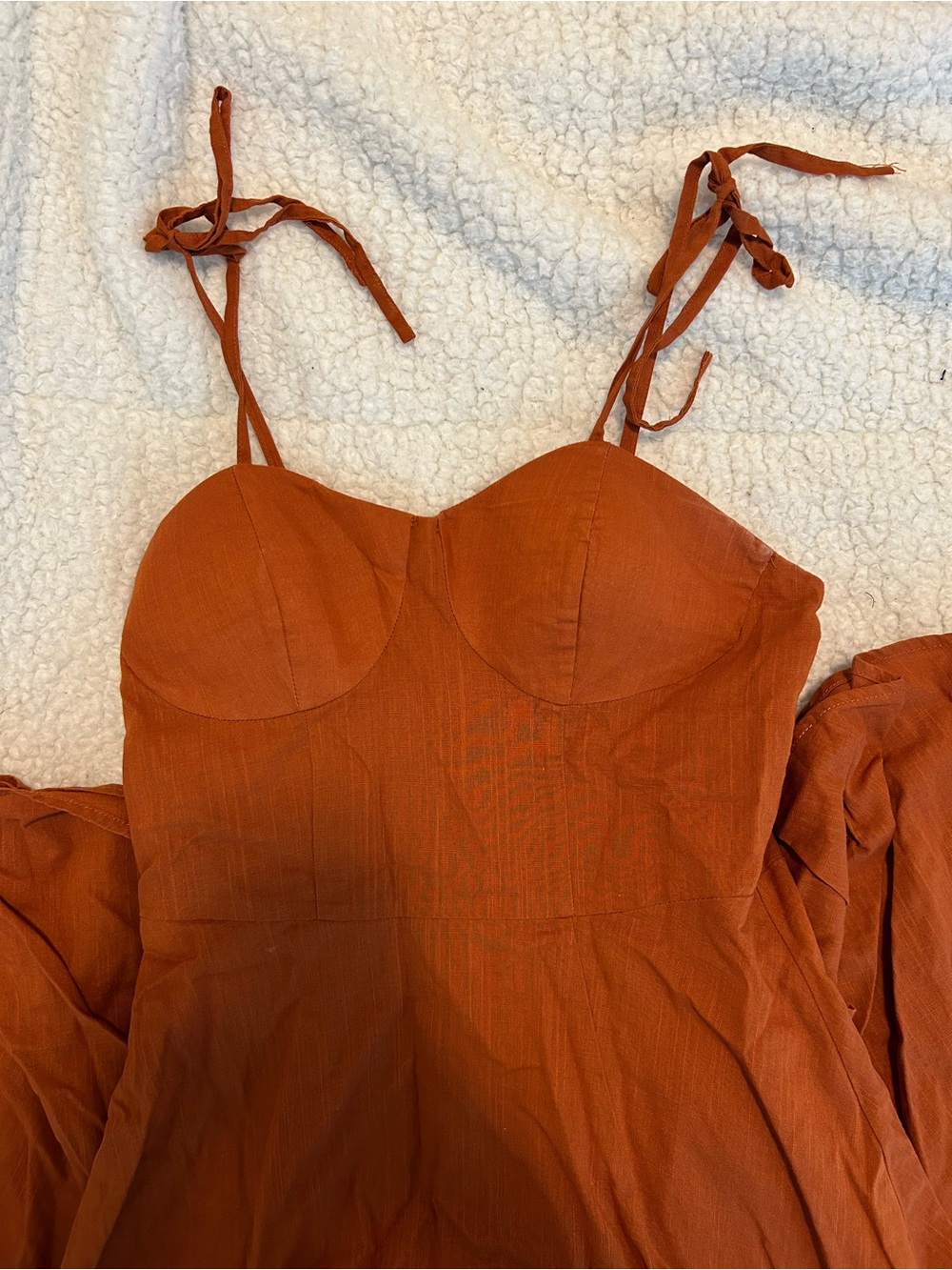 Suzy Shier Rust Midi Dress with Tie Straps